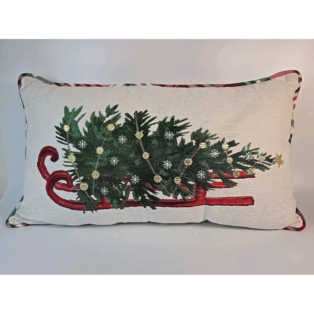 Christmas Tree on a Sled Lumbar Pillow Decorative Holiday 22" x 13"